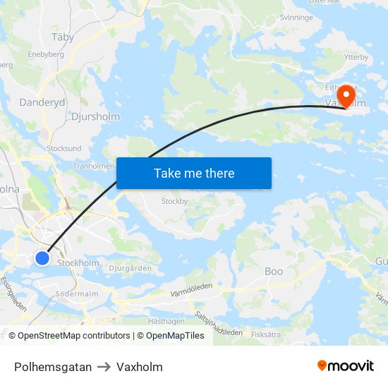 Polhemsgatan to Vaxholm map