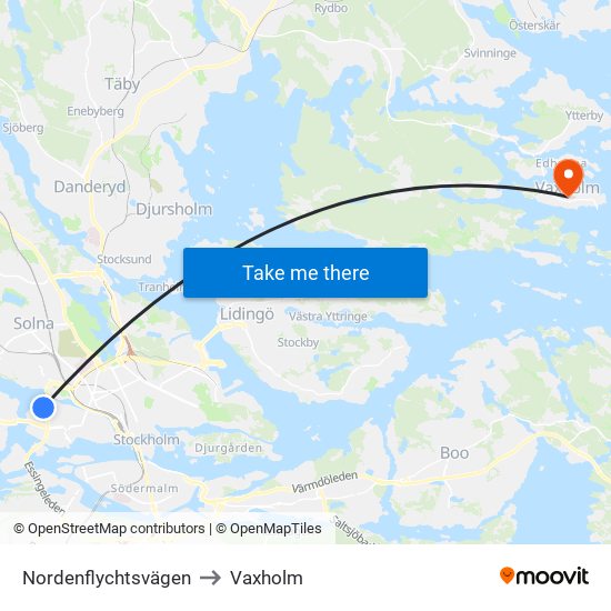 Nordenflychtsvägen to Vaxholm map