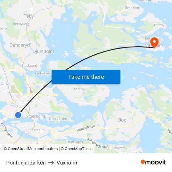 Pontonjärparken to Vaxholm map