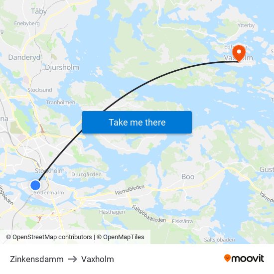 Zinkensdamm to Vaxholm map