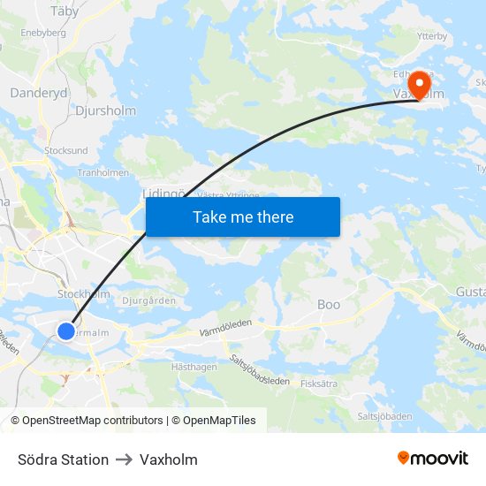 Södra Station to Vaxholm map