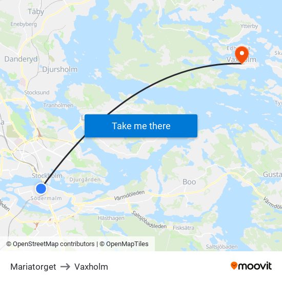 Mariatorget to Vaxholm map