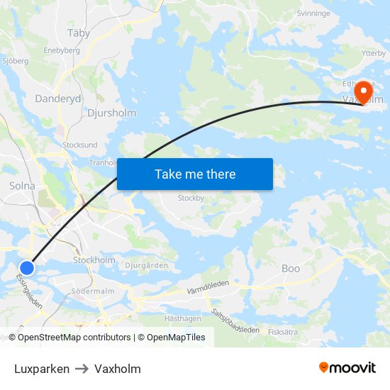 Luxparken to Vaxholm map