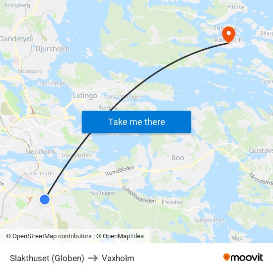 Slakthuset (Globen) to Vaxholm map