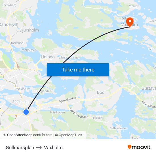 Gullmarsplan to Vaxholm map