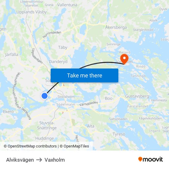 Alviksvägen to Vaxholm map