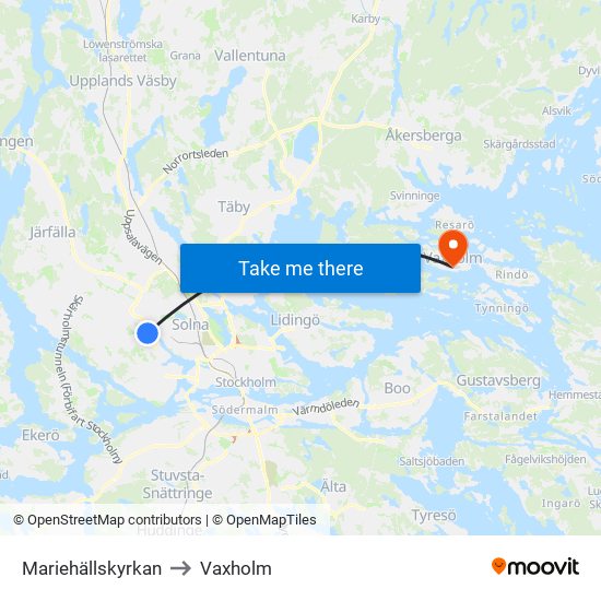 Mariehällskyrkan to Vaxholm map
