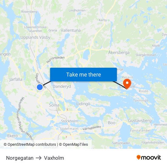 Norgegatan to Vaxholm map