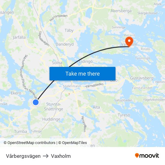 Vårbergsvägen to Vaxholm map