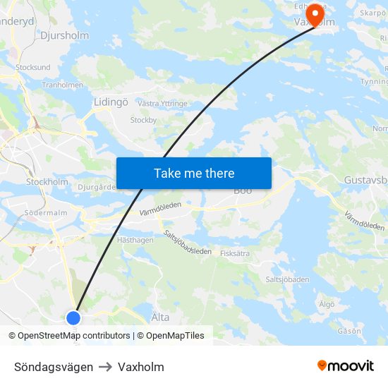 Söndagsvägen to Vaxholm map