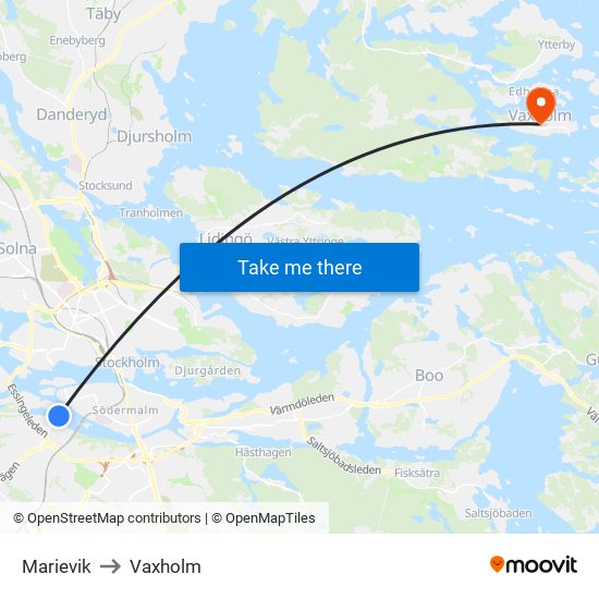 Marievik to Vaxholm map