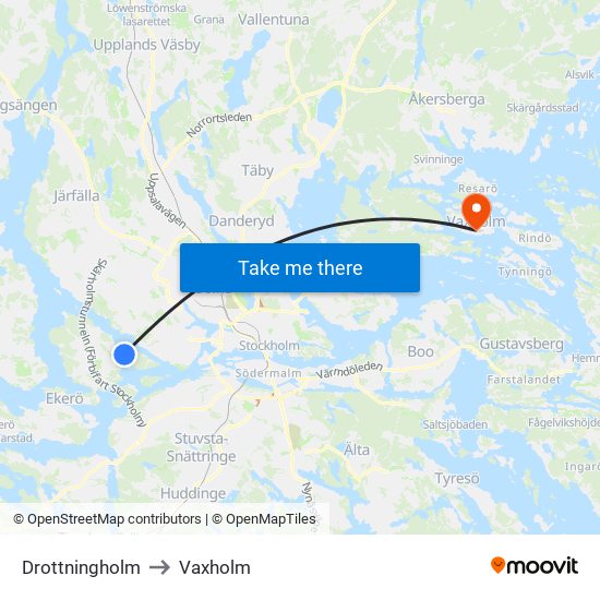 Drottningholm to Vaxholm map