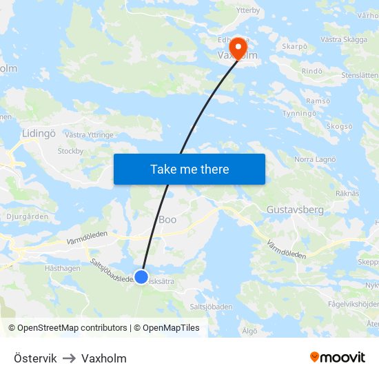 Östervik to Vaxholm map