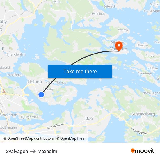 Svalvägen to Vaxholm map