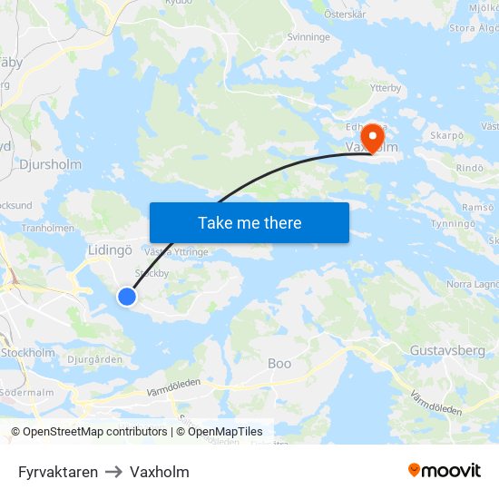 Fyrvaktaren to Vaxholm map