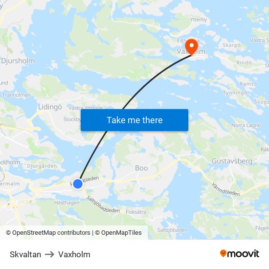 Skvaltan to Vaxholm map