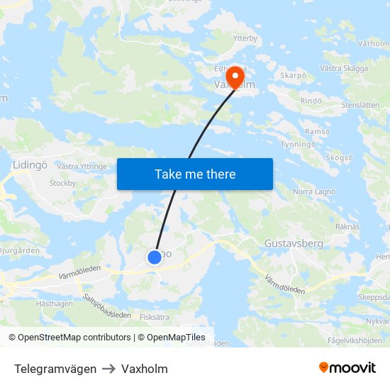 Telegramvägen to Vaxholm map