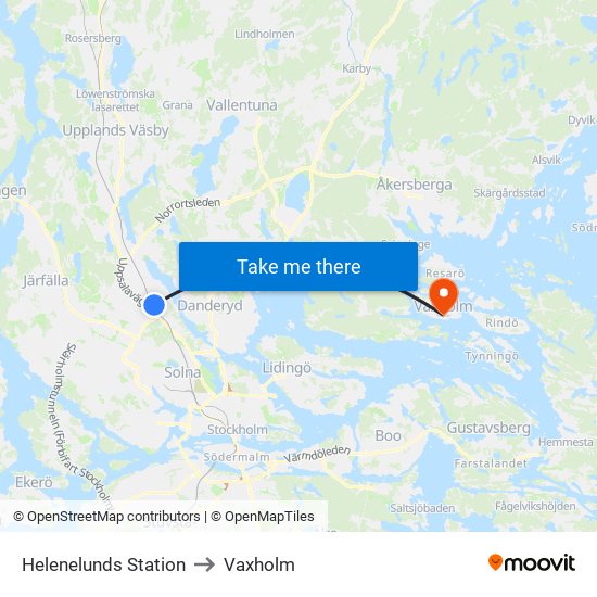 Helenelunds Station to Vaxholm map