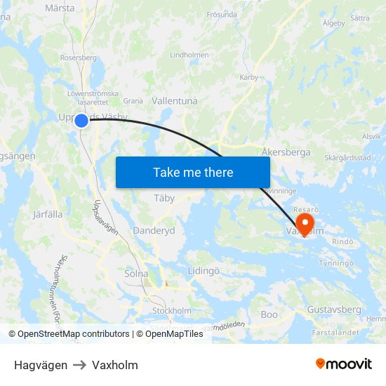 Hagvägen to Vaxholm map