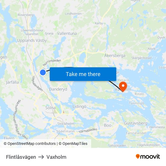 Flintlåsvägen to Vaxholm map