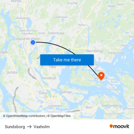 Sundsborg to Vaxholm map