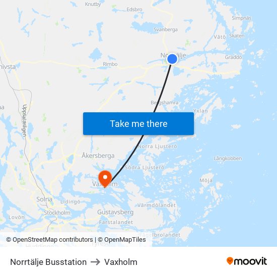 Norrtälje Busstation to Vaxholm map