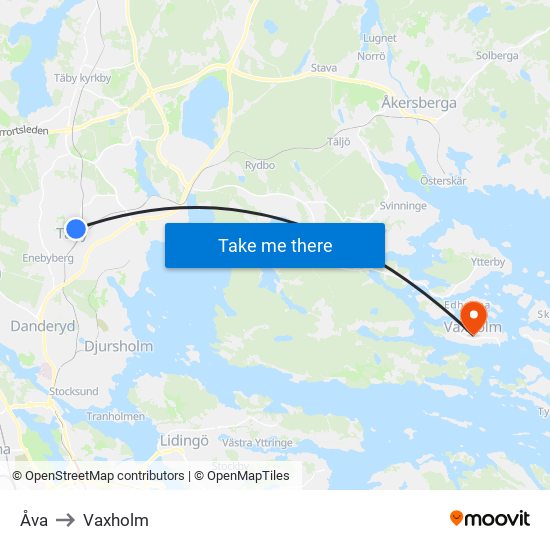 Åva to Vaxholm map