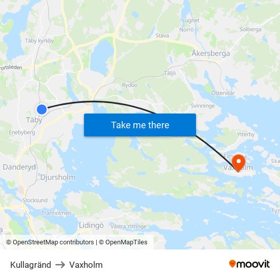 Kullagränd to Vaxholm map