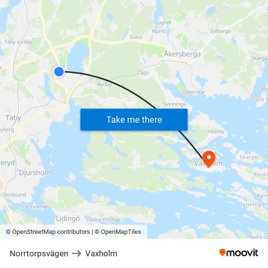 Norrtorpsvägen to Vaxholm map