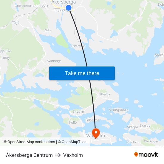 Åkersberga Centrum to Vaxholm map