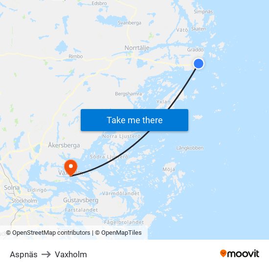 Aspnäs to Vaxholm map
