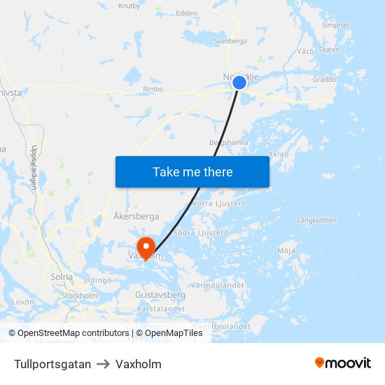 Tullportsgatan to Vaxholm map