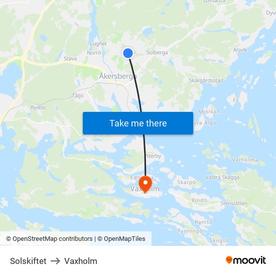 Solskiftet to Vaxholm map