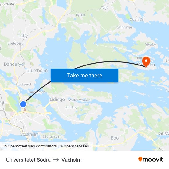 Universitetet Södra to Vaxholm map