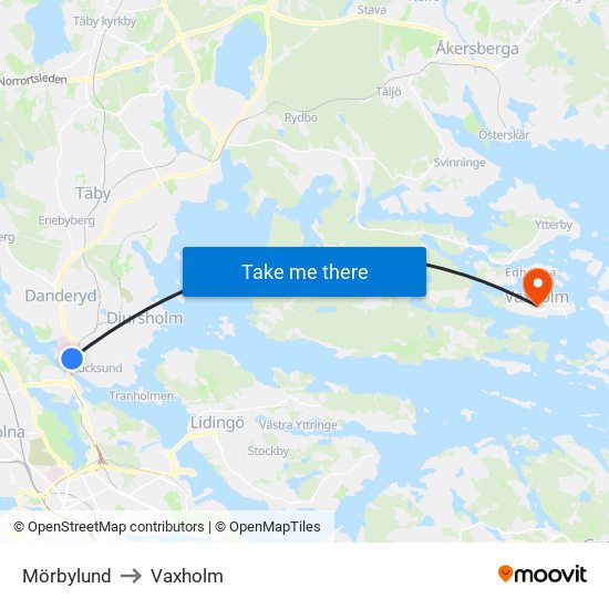 Mörbylund to Vaxholm map