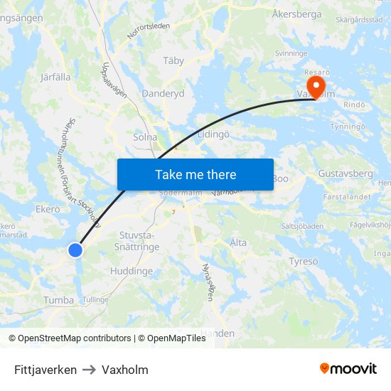 Fittjaverken to Vaxholm map