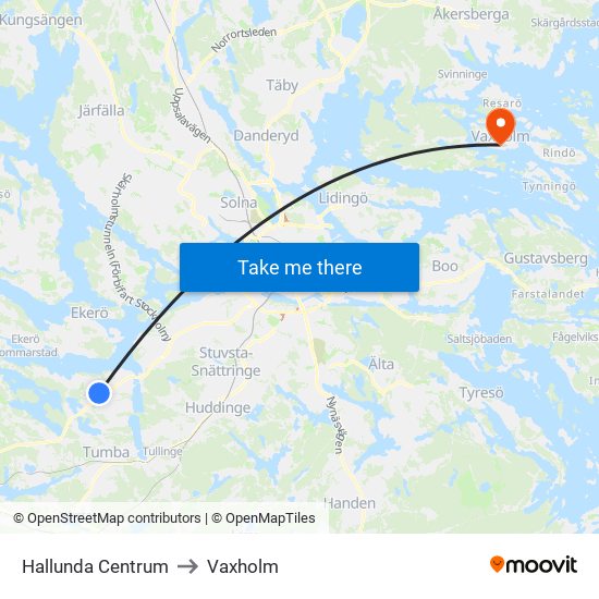 Hallunda Centrum to Vaxholm map