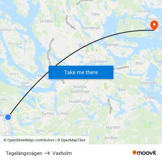 Tegelängsvägen to Vaxholm map