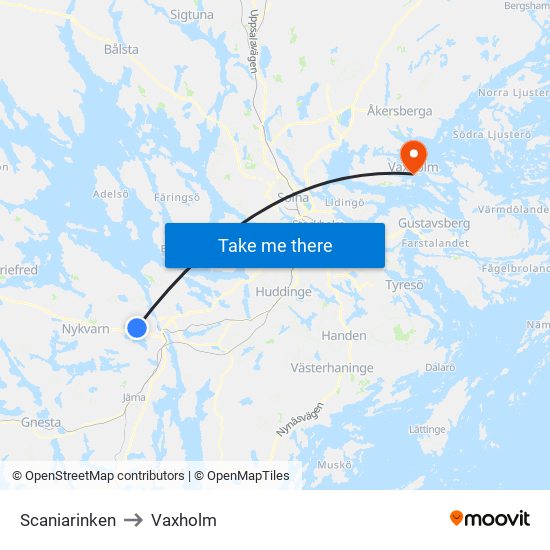 Scaniarinken to Vaxholm map