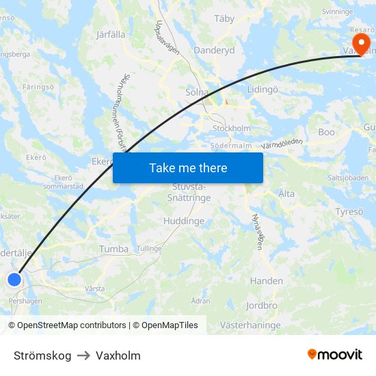 Strömskog to Vaxholm map