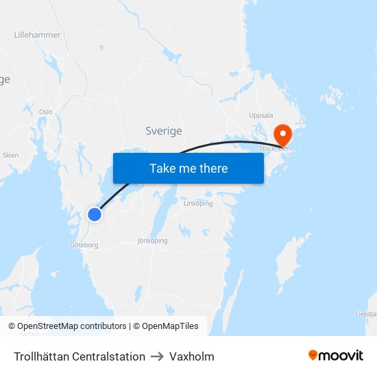 Trollhättan Centralstation to Vaxholm map