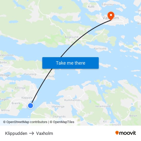 Klippudden to Vaxholm map