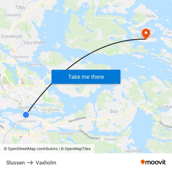 Slussen to Vaxholm map