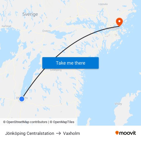 Jönköping Centralstation to Vaxholm map