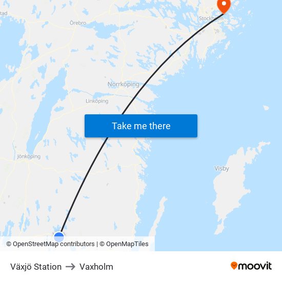 Växjö Station to Vaxholm map