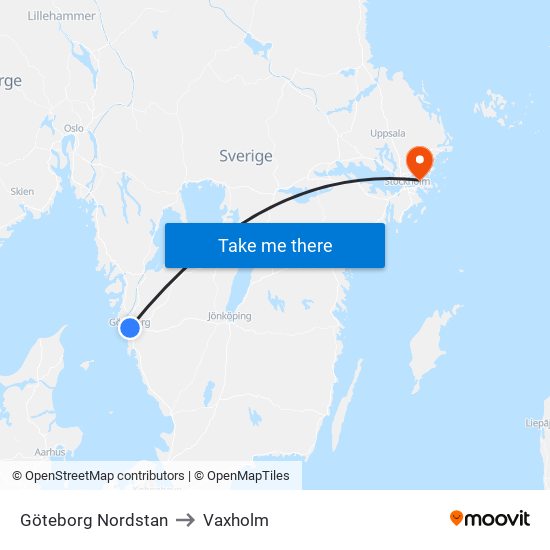 Göteborg Nordstan to Vaxholm map