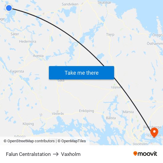 Falun Centralstation to Vaxholm map