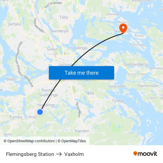 Flemingsberg Station to Vaxholm map