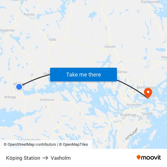 Köping Station to Vaxholm map