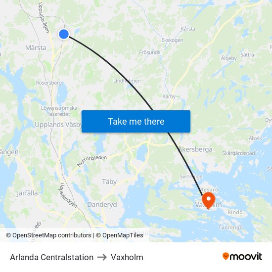 Arlanda Centralstation to Vaxholm map